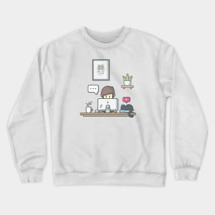 Man working on laptop with cat Crewneck Sweatshirt